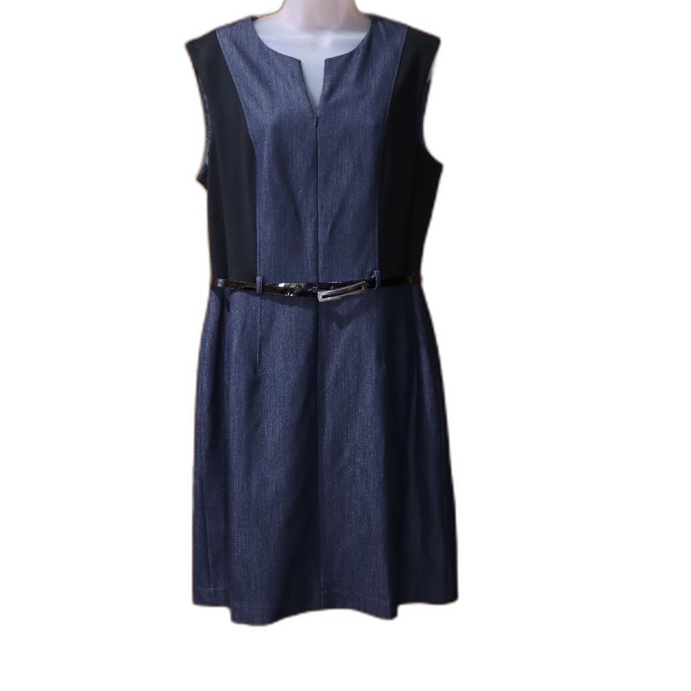 Calvin Klein Blue and Gray Sheath Midi Dress
